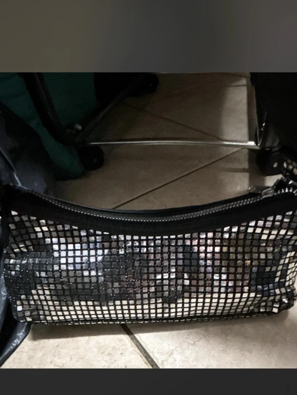 Black Sequin Mesh Cosmetic Pouch with Top Zip